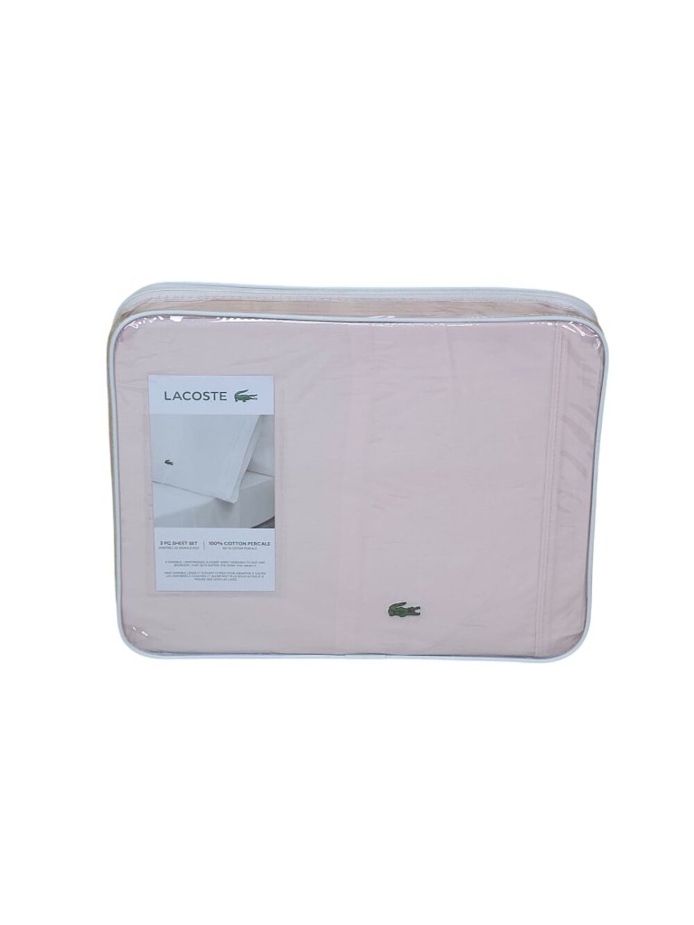 Lacoste 3 Pc Twin Sheet Set 100% Cotton Percale Iced Pink Oeko-Tex Certified